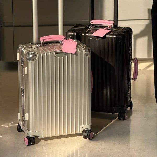 Designer Suitcases Unisex Boarding Luggage Rolling Suitcases Aluminium Alloy Luggages Genuine Leather Handle Trolley Case Travel Valise Large Capacity
