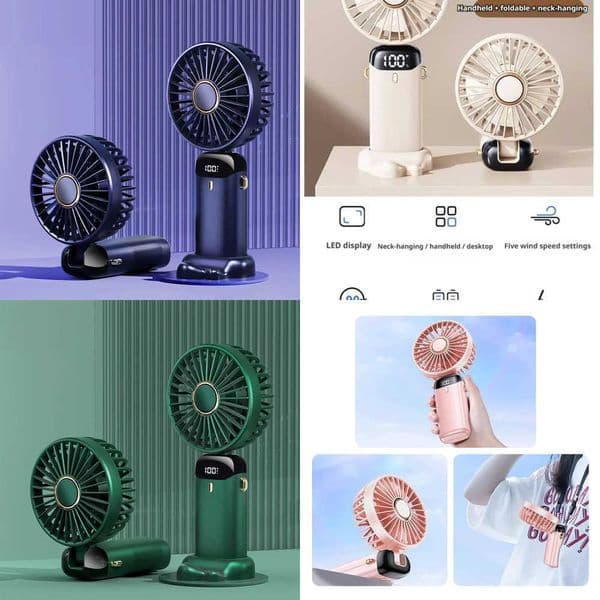 Portable Mini Handheld Fan USB Rechargeable Foldable Neck Fan Outdoor Desktop Cooling Electric Fan Z2605267EOX