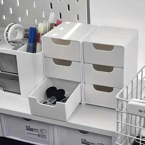 Chic 3-Tier Desk Organizer with Drawers - Ideal for Office Supplies Jewelry Cosmetics Storage - Portable Divider BoxJ260527