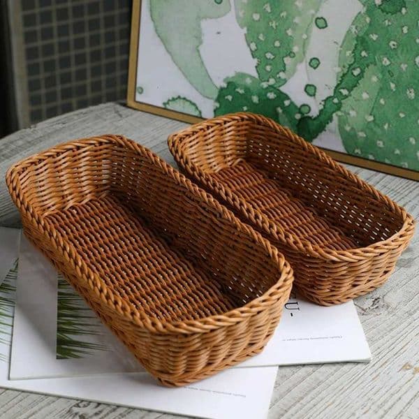 Imitation Rattan Storage Basket Faux er Tray Plastic Picnic Basket Bread Food Plate Fruit Box Desk DecorationJ260527