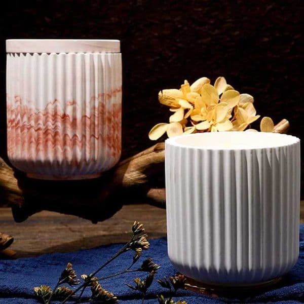 DIY Vase Storage Jar Cement Plaster Pottery Mod Round Stripe with Cover Candle Cup Silicone Molds Concrete Making SuppliesJ260527