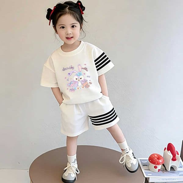 Childrens Cute and Stylish Dog Two-Piece Set for Trendy Girls Lina and StellaLou Summer New Short-Sleeve Shorts L260521SIYH