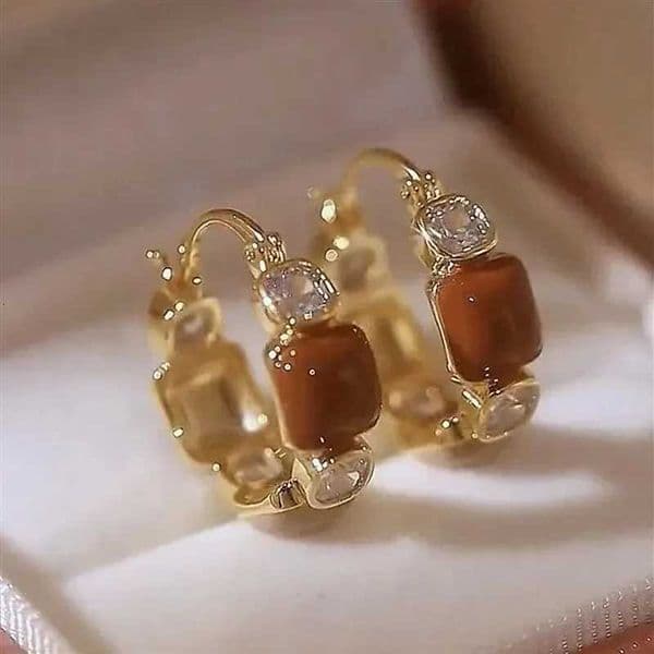 Gold Color Crystal Stone Epoxy Hoop Earrings For Women Geometric Girls Vintage Earrings Y2K Irovy Light Brown Hoop EarringsT260527