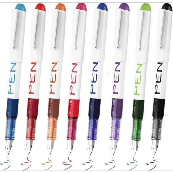 8Pcs Assorted Colors Fine Point Disposable Fountain Pens Stainless Steel Nib, Smooth Writing For Drafting,Doodling Student Gifts