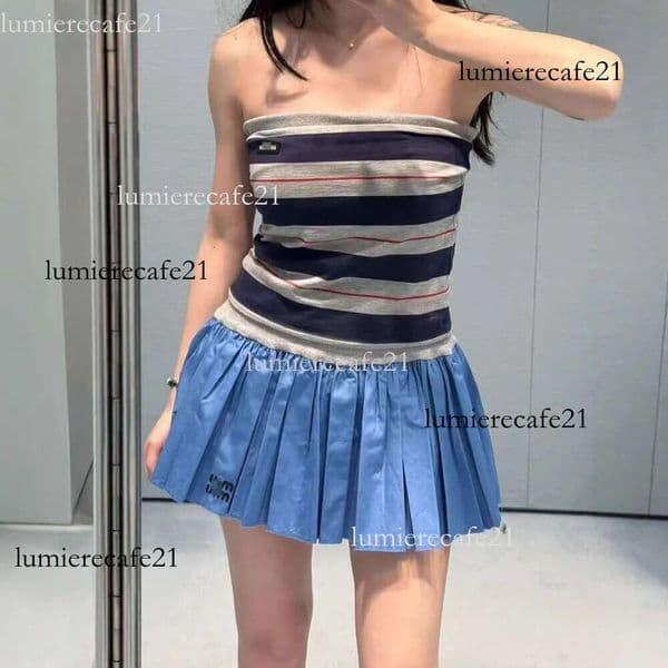 mius top Home Spring Summer New Striped Tube American Style Sexy Hot Girl Letter Patch Layered Jacquard Top For Women 211