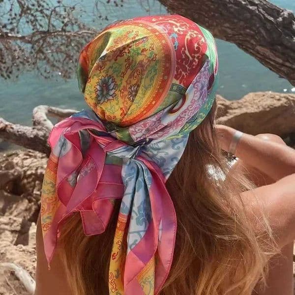 Fashion Square Silk Scarf Women Luxury Brand Satin Print Hijab Scarves Pareo Bandana Female Shawl Wrap Headband Foulard 9090cm Q260527