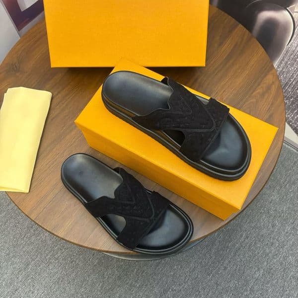 Top Summer Brand Men's Oasis Mule Flats Lightweight EVA Outsole Sandals Shoes Grained Calf Leather Slip On Slide Flat Man Beach Slippers Discount Footwear