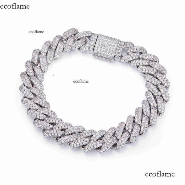Miami Iced Out S Sterling Sier 14mm 16 18 20 22 24 26 Inch Moissanite Choker Baguette Cuban Link Chain Necklace for Men