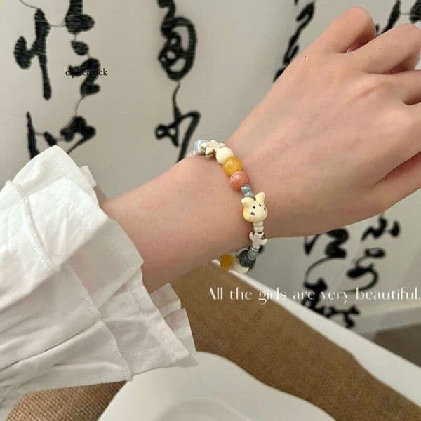 New Ceramic Rabbit Cream Macaron Color Series Playful Cute Age-Reducing Handmade Elastic Bracelet