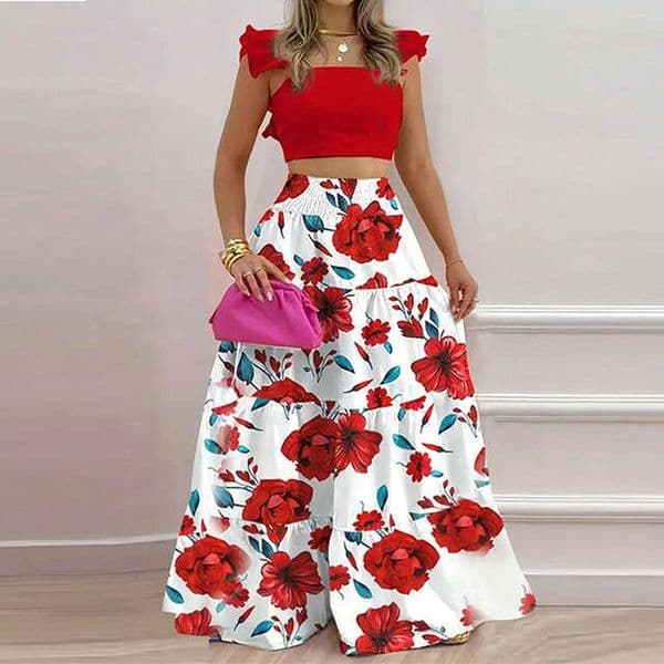 New Spring Collection from Europe and America: Sexy Printed Strap Dress with Large Hem, Fashionable Casual Outfit