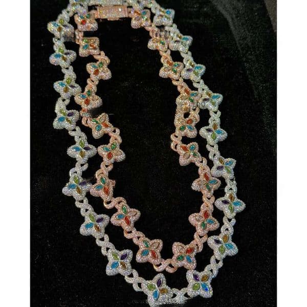 Fashion Fancy Colors Marquise Cut Moissanite Clover Charms Infinity Links Sterling Sier Cuban Link Chain Jewelry