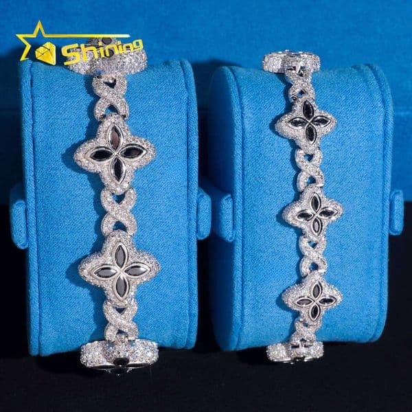 Hot Sale 15mm 18mm Black Color Clover Hip Hop Jewelry 925 Silver Iced Out Infinity Moissanite Cuban Bracelet thumbnail 2