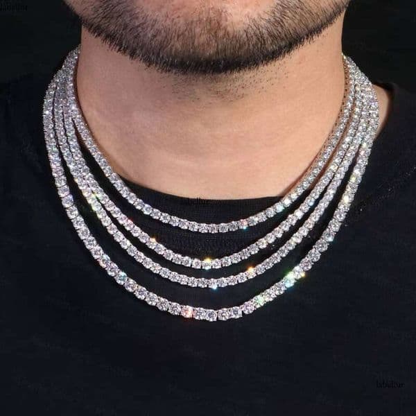 3mm 4mm 5mm VVS Ice Necklace White Gold Long Strip Silicon Stone Tennis Chain