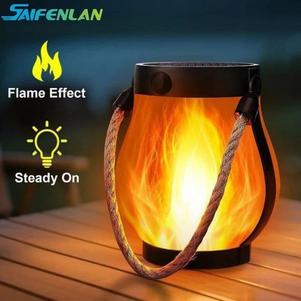 Solar Flickering Flame Lantern Hanging Outdoor with Rope Handle USB Charging for Garden or Yard Christmas Decorations 260527