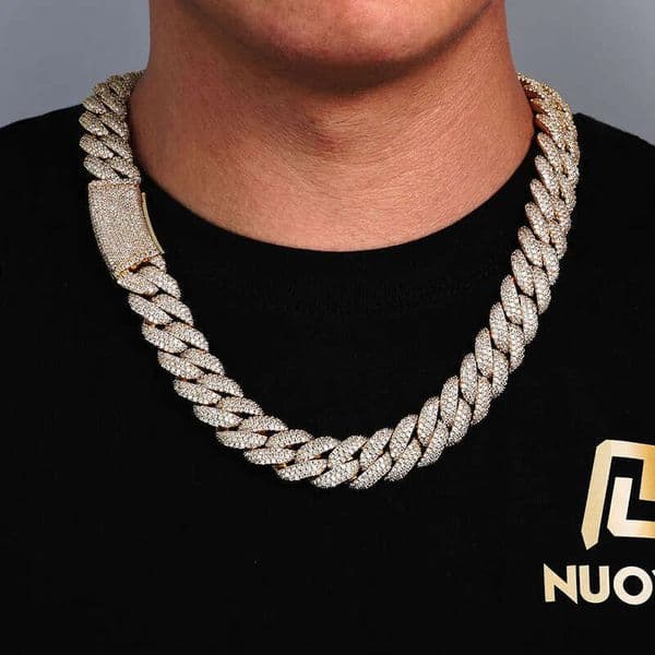 moissanite chain cuban link chains necklace 20mm stainless steel plated gold silver width 3 row iced out hop hip jewelry necklaces bracelet free shipping