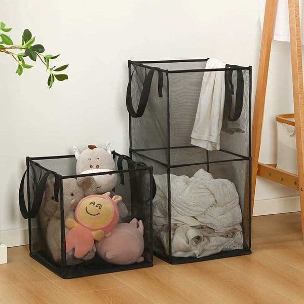 Folding Laundry Basket Organizer for Dirty Clothes Bathroom Clothes Mesh Storage Bag Household Clothing Storage BasketJ260527