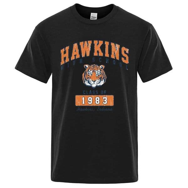 Hawkins High School Class Of 1983 Men T Shirt Funny Tiger Printed Clothing O-Neck Cotton T-Shirts Casual Short Slve 80527 D260527