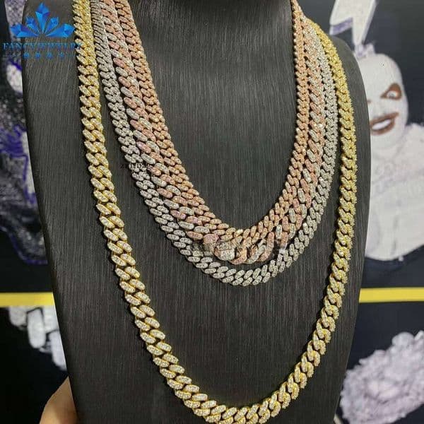 8mm/10mm/12mm Two Row VVS Iced Out 6mm Sterling Sier Men's Necklace Miami Moissanite Cuban Chain