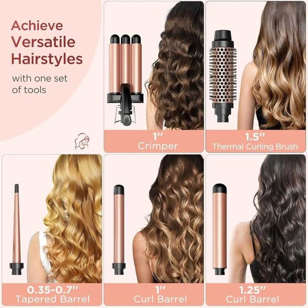 BESTOPE PRO 5 in 1 Curling Iron Curling Wand Curling Iron Set with A Thermal Brush A 3-Barrel Hair Crimper Iron 3 Ceramic Cur L260526