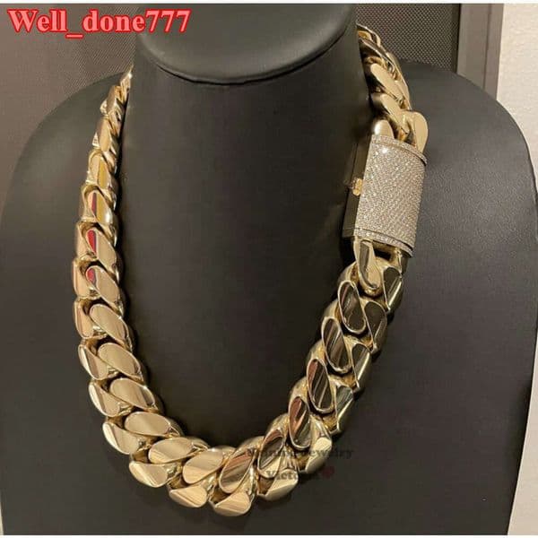 Hip Hop Jewelry Men Thick Miami Cuban Necklace 22mm 24 1kilo Gram 14k Gold Plated Plain Style 999 Silver Cuban Chain