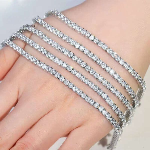 Gold Leaf Pure Sier Bracelet Tennis Necklace 3-5mm D VVS Silicon Stone Chain
