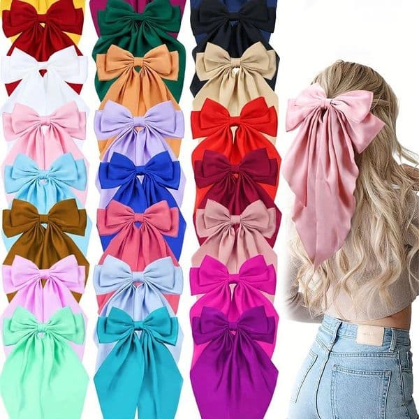 Elegant Silky Satin Big Bow Hair Clip Long Tail Bowknot Hair Barrette Multicolor Choice for Women and Girls Styling