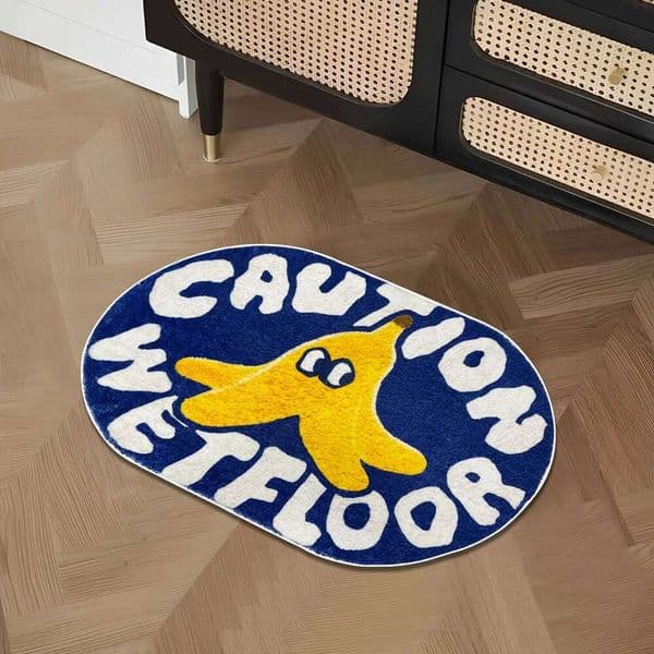 VIKAMA Cute Blue Bathroom Absorbent Mats Caution Wet Floor Doormats Rug For Bedroom Living Room Decorative Carpet 26Y0527