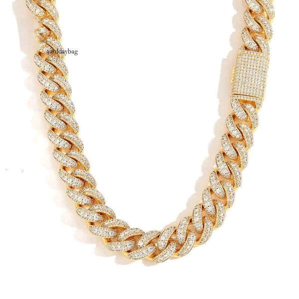 Men's Hip-Hop Accessories 15mm 3-Row Iced Necklace Platinum Plated Miami Cuban Chain