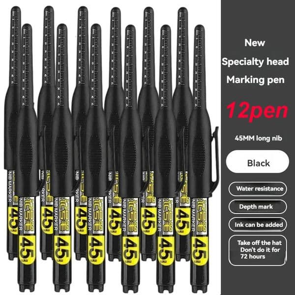 12PCS Long Head Marker Pens Set Special Oil-Based Woodworking Markers for Ceramics 45MM Long Nib Black/Blue/Red/Green Ink 260526