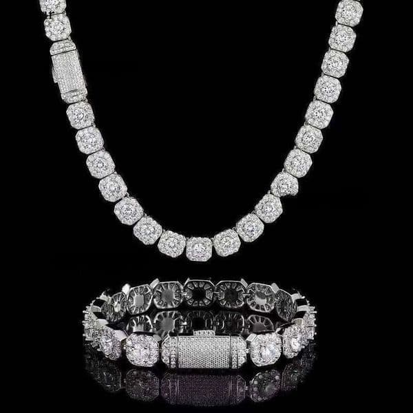 Necklace bracelet Moissanite Dia Custom Vvs Cuban Link S Sier 10mm Large Tennis Chain Solid Back Hiphop f2
