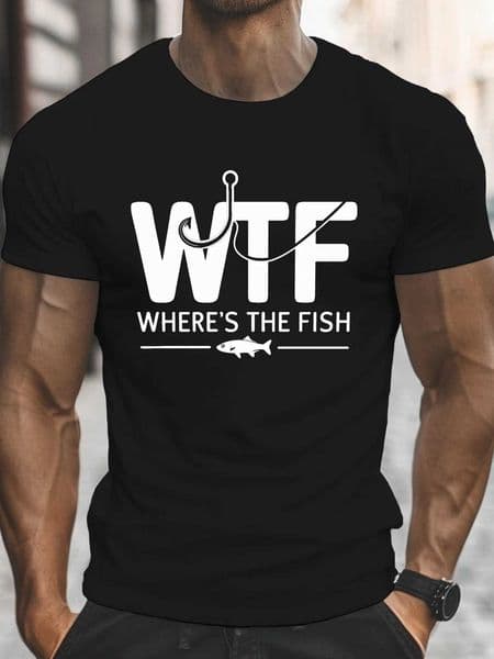 Mens summer 100 pure cotton fashionable sports casual loose wtf fish print round neck short slved T-shirt top D260527