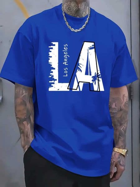 Mens summer 100 cotton fashionable casual loose plus size Los Angeles letter printed sports round neck short slved T-shirt D260527BSUO
