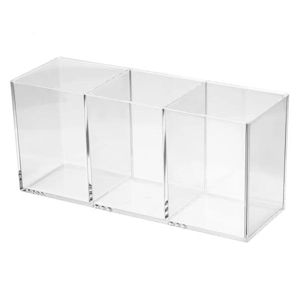 3 Compartments Clear Acrylic Pen Holder Pencil Organizer Cup Makeup Brush Square for Countertop Desk 260527