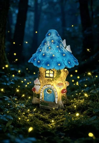 Resin Fairy Treehouse Solar Garden Light Waterproof Outdoor Blue Mushroom House Decor with Warm LED for Patio Courtyard Lawn 260527