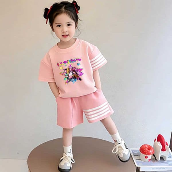 Childrens trendy four-bar short-sleeve set new summer fashion sports casual two-piece outfit for young girls L26052100DR