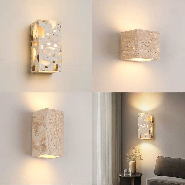 Modern Stone LED Wall Light Home Decor Living Room Bedroom Stairs Aisle Corridor Travertine Marble Lamp Bedside Square Wall Lamp W260527