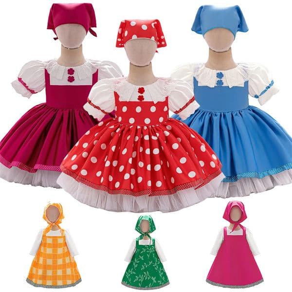 Girl Martha Cosplay Princess Dress Toddler Cartoon Bear Stage Performance Clothes Children Carnival Party Masquerade Clothing 260526