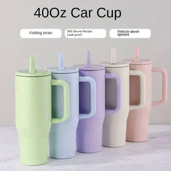 thermos 40oz double-layer ice leak-proof foldable straw cover convenient direct drinking mouth car cup 26L0527
