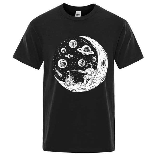 Mens T-shirt High Quty Cotton Blend Funny Astronaut Moon Barbecue Print Casual Loose Cool Men O-neck T-shirt T Tops D260527