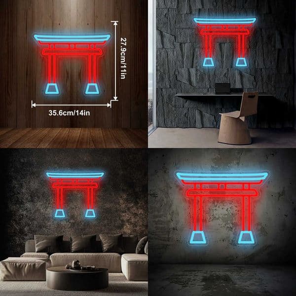 USB Dimmable Japanese Torii Gate Neon Sign with Remote Control Red Blue LED Light for Home Bar Zen Decor Anime Wall Art Gift W260527 W260527 W260527