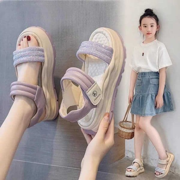2026 Summer New Children Sandals for Girls Fashion Korean Style Soft Bottom Anti-slippery Versatile Chic Simple Cool Beach ShoesT260527