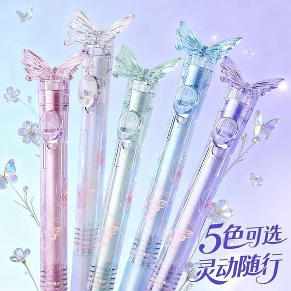 Ice Crystal Retractable Butterfly Dance Pen, ST Tip For Writing, Smooth Black Gel Pen