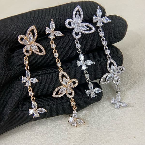 New Shining Butterfly Fringe Earrings Phantom Full-Diamond Butterfly Fringe Earrings Best-Selling Festival Gift