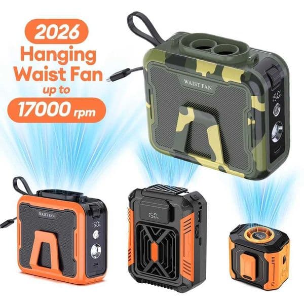 6000mAh Portable Wearable Waist Fan Dual Turbine Cooling Fan 150 Levels Stepless Speed for Outdoor Travel Home CampingR260527