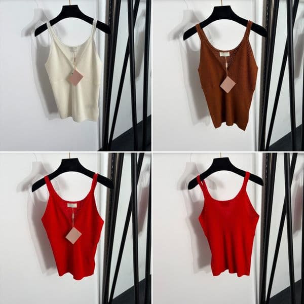 V Neck Camisoles Women Knitted Designer Tank Tops Summer Sling Vests Girls Sleeveless Charm Vests Tops Brand Beach Tees Tops Clothing