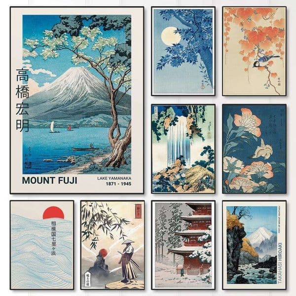 Japan Takahashi Yuming Yamanaka Lake Mount Fuji Canvas Print Cherry Blossoms Wall Art Posters for Modern Living Rooms Home Decor W260527