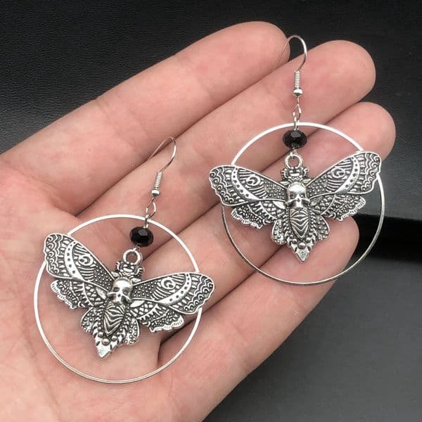 Goth Gothic Death Skull Moth Chain Earrings for Man Women Pendant Choker Earrings Vintage Punk Jewelry Fashion260527