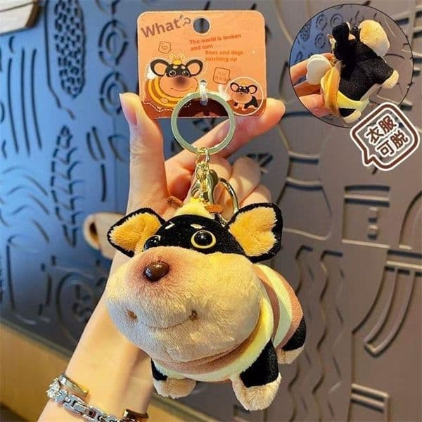 1Pcs Animal Accessories Cute Portable Bee Puppy Bag Soft Unique Puppy Plush Doll Dog Keychain Bag Hanging Decoration 260526