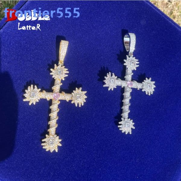 Trendy Heart Cross Pendant Hip Hop Necklace 925 Sterling Silver Material Gold Plated Inlaid with Diamonds Unisex Necklace Jewelry