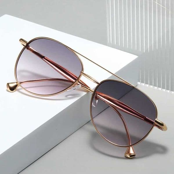 Classic Sunglasses for Men Women Metal Double Bridge Pilot Shades UV400 Protection Gold Frame Dark Lens Fashion Eyewear H260527